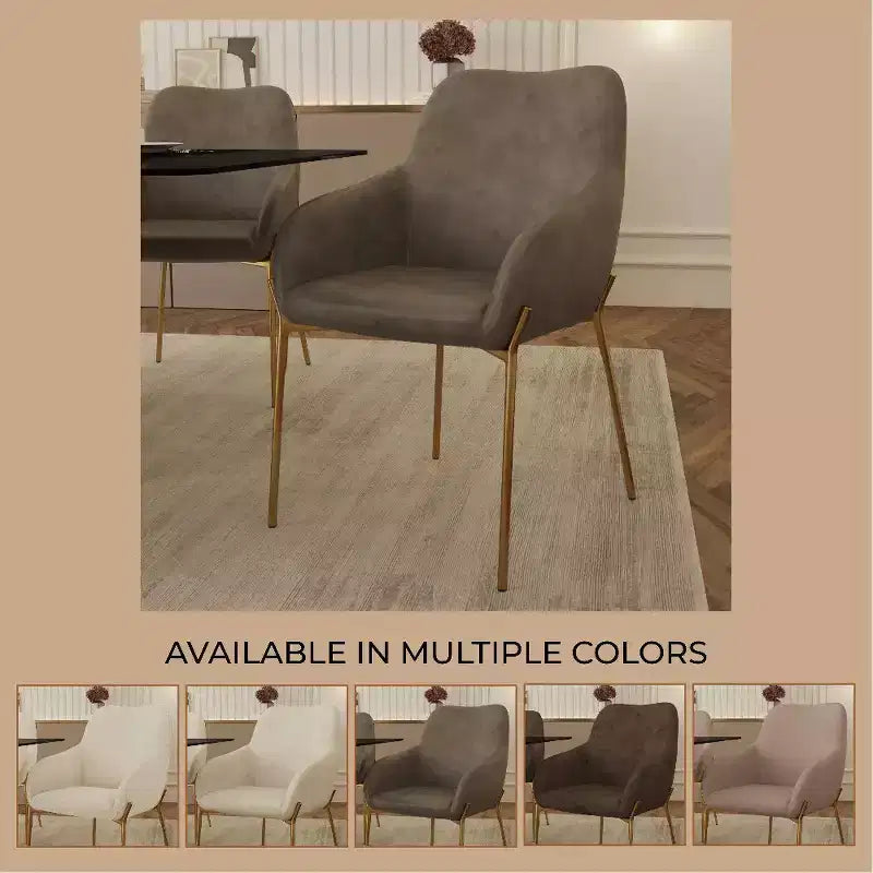 LeisureMod Zaire Chaise de salle à manger moderne, Chaise d'appoint rembourrée avec pieds en fer doré, Chaise d'appoint élégante pour salle à manger ou cuisine, Lot de 2