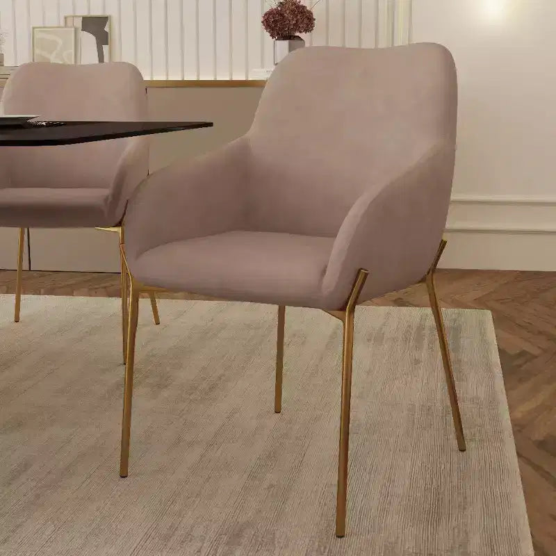 LeisureMod Zaire Chaise de salle à manger moderne, Chaise d'appoint rembourrée avec pieds en fer doré, Chaise d'appoint élégante pour salle à manger ou cuisine, Lot de 2