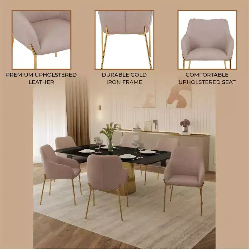 LeisureMod Zaire Chaise de salle à manger moderne, Chaise d'appoint rembourrée avec pieds en fer doré, Chaise d'appoint élégante pour salle à manger ou cuisine, Lot de 2