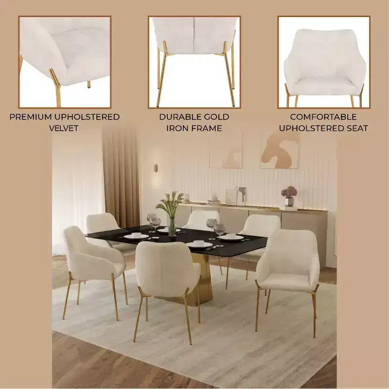 LeisureMod Zaire Chaise de salle à manger moderne, Chaise d'appoint rembourrée avec pieds en fer doré, Chaise d'appoint élégante pour salle à manger ou cuisine, Lot de 2