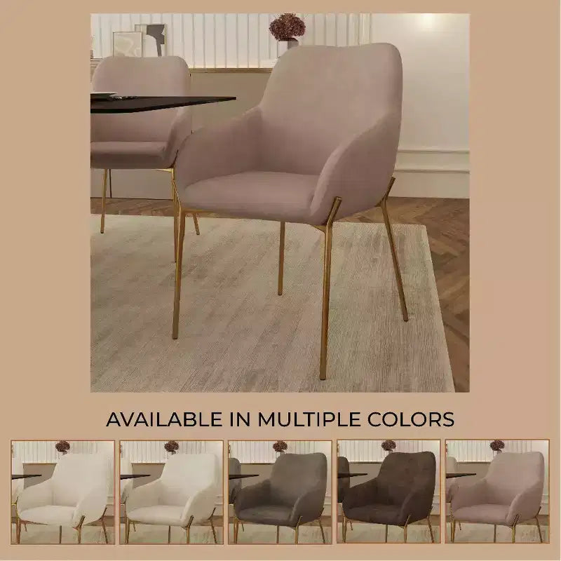 LeisureMod Zaire Chaise de salle à manger moderne, Chaise d'appoint rembourrée avec pieds en fer doré, Chaise d'appoint élégante pour salle à manger ou cuisine, Lot de 2
