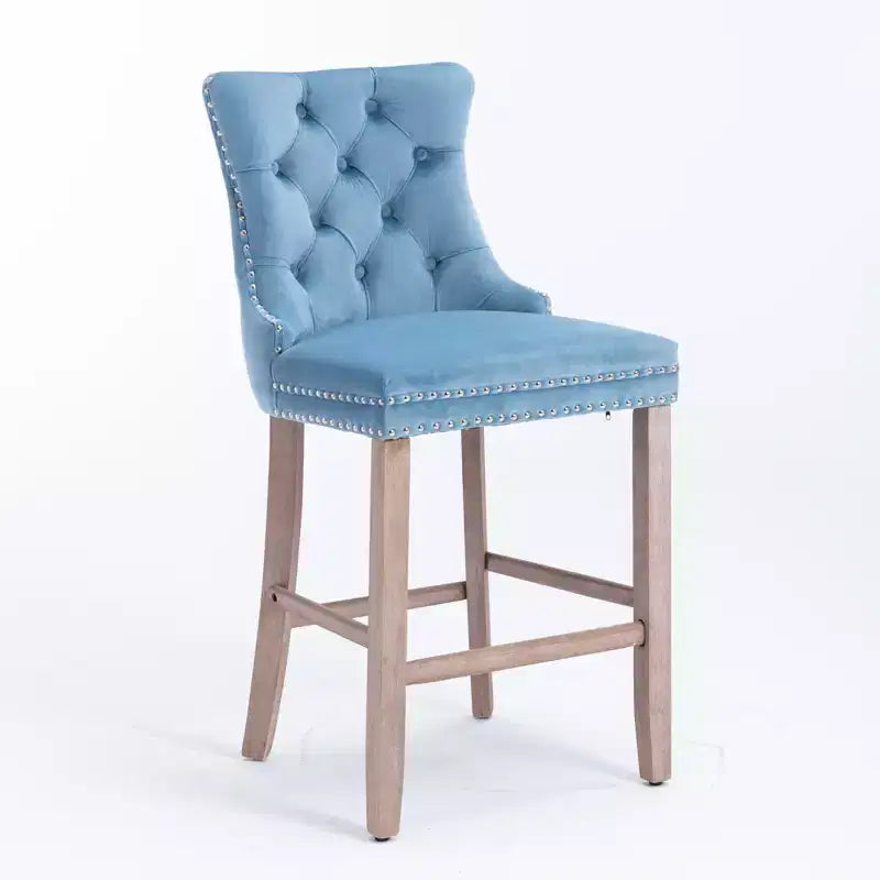 CLIHOME Lot de 2 tabourets de bar contemporains en velours avec capitonnage et pieds en bois, clous décoratifs chromés
