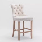 CLIHOME Lot de 2 tabourets de bar contemporains en velours avec capitonnage et pieds en bois, clous décoratifs chromés
