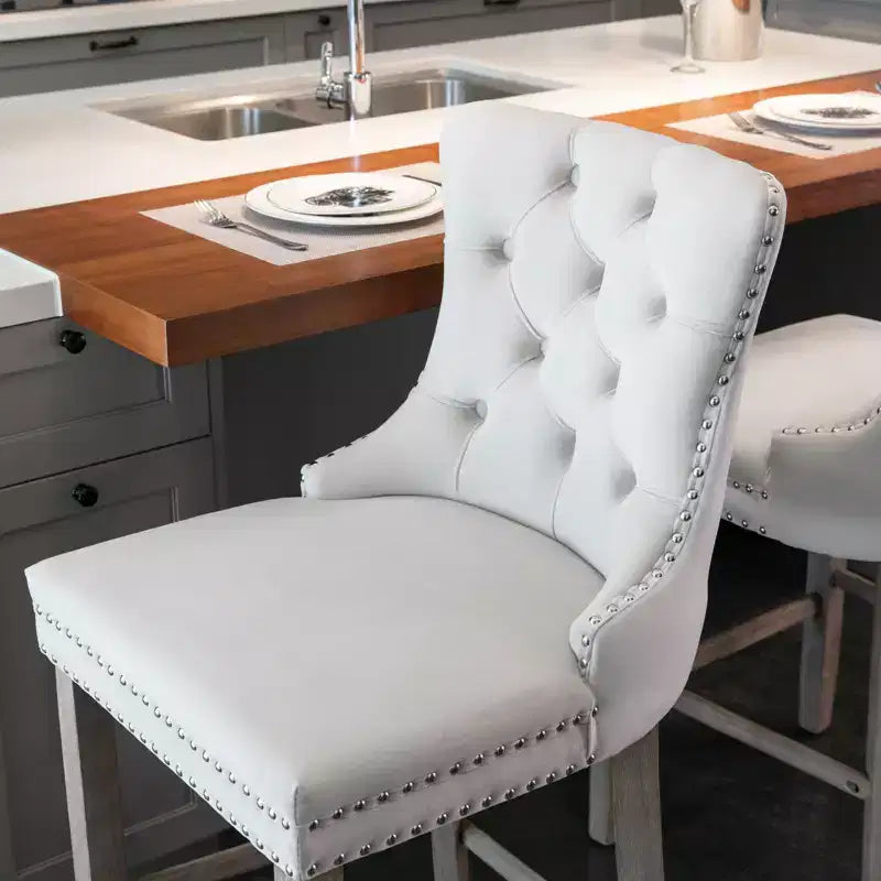 CLIHOME Lot de 2 tabourets de bar contemporains en velours avec capitonnage et pieds en bois, clous décoratifs chromés