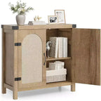 Buffet avec armoire de rangement à accents de rotin, buffet avec étagères réglables, armoire de rangement avec portes en rotin synthétique pour salon, salle à manger