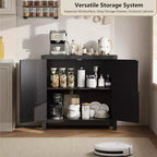 Buffet avec armoire de rangement à accents de rotin, buffet avec étagères réglables, armoire de rangement avec portes en rotin synthétique pour salon, salle à manger