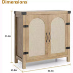 Buffet avec armoire de rangement à accents de rotin, buffet avec étagères réglables, armoire de rangement avec portes en rotin synthétique pour salon, salle à manger