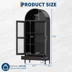 Armoire de rangement en métal arquée de 73", Armoire de cuisine avec portes en verre, Vitrine autoportante pour collections, Bibliothèque polyvalente avec tiroir
