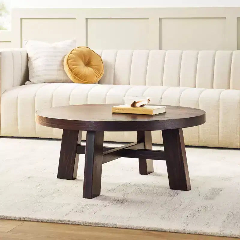 Table basse ronde 36 po en bois massif style ferme moderne