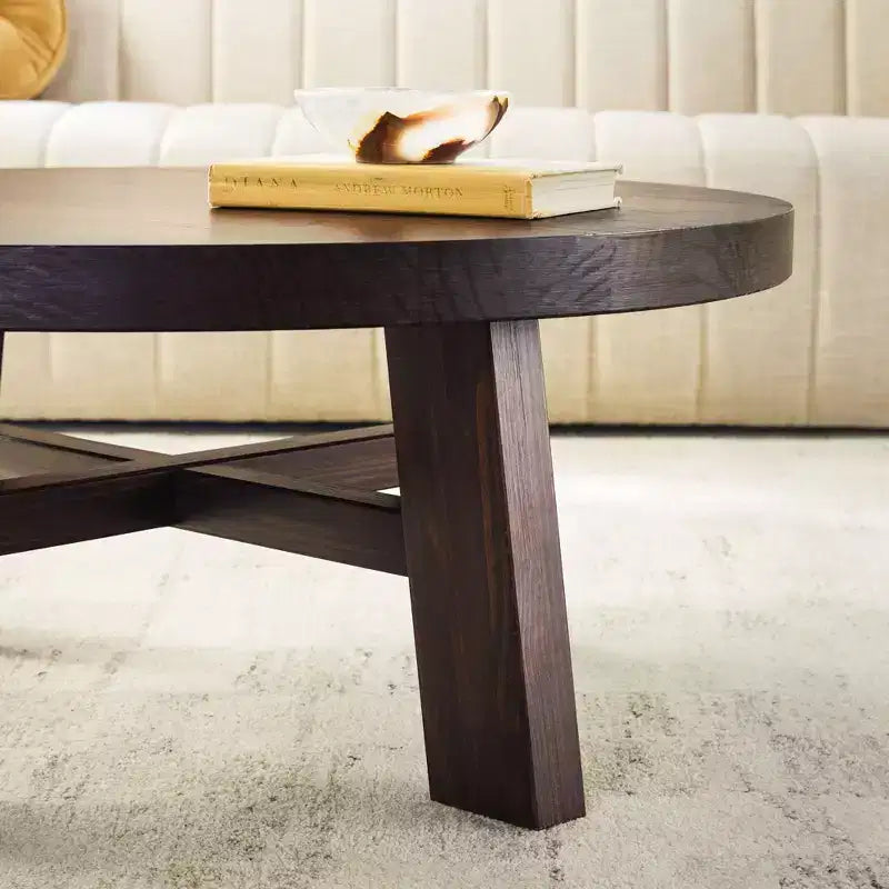 Table basse ronde 36 po en bois massif style ferme moderne