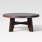 Table basse ronde 36 po en bois massif style ferme moderne