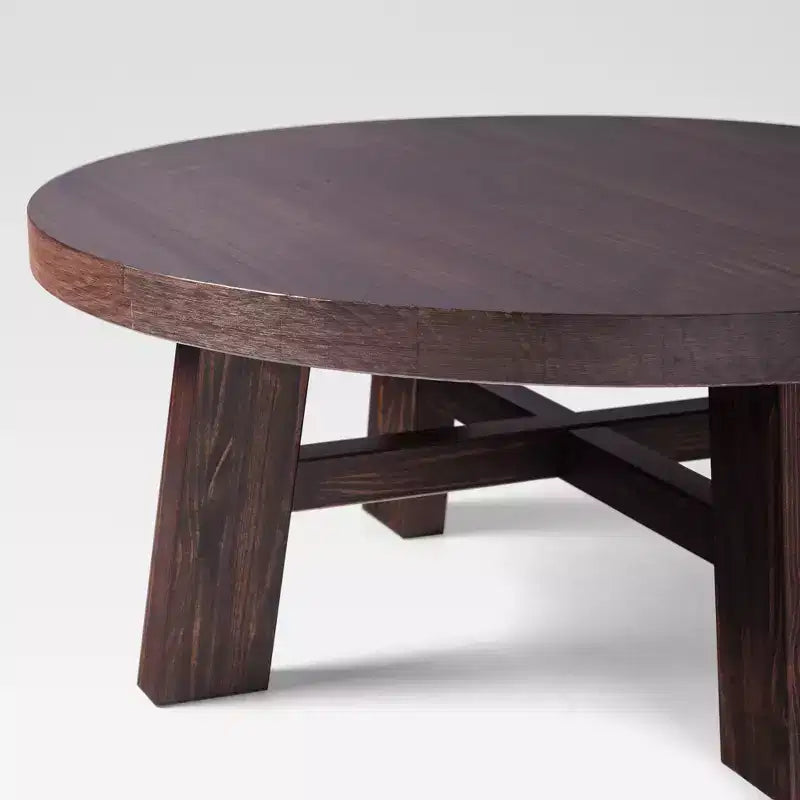 Table basse ronde 36 po en bois massif style ferme moderne