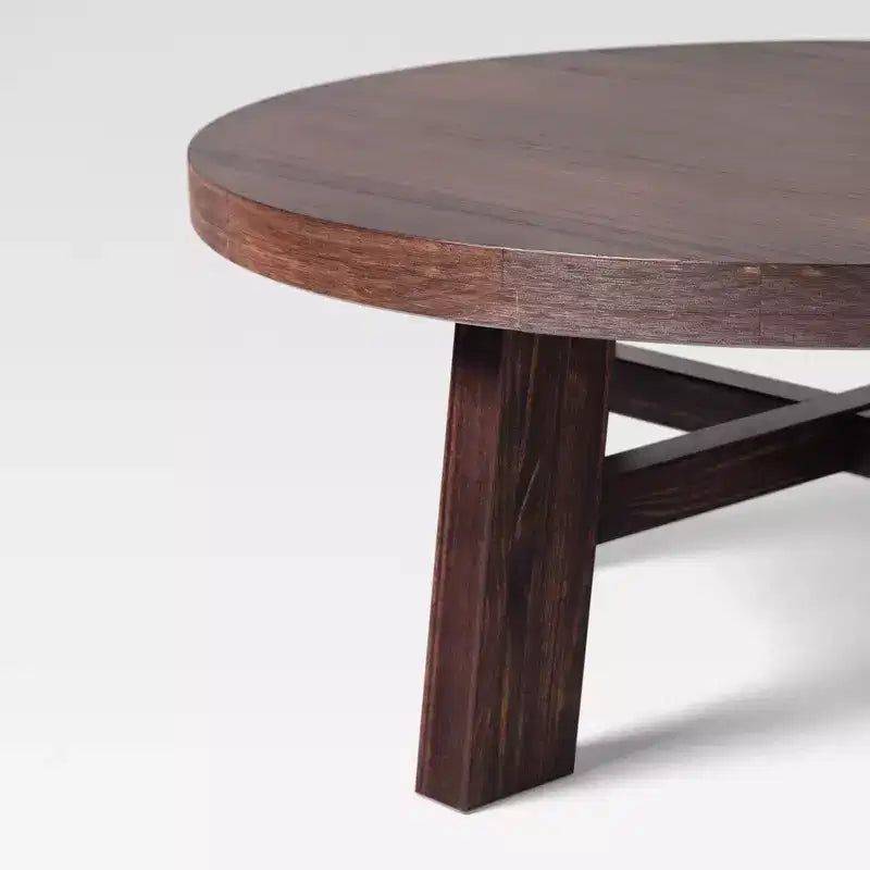 Table basse ronde 36 po en bois massif style ferme moderne