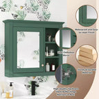 Meuble de salle de bain mural gris de 30x28 pouces avec miroir et 3 étagères ouvertes