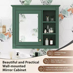 Meuble de salle de bain mural gris de 30x28 pouces avec miroir et 3 étagères ouvertes