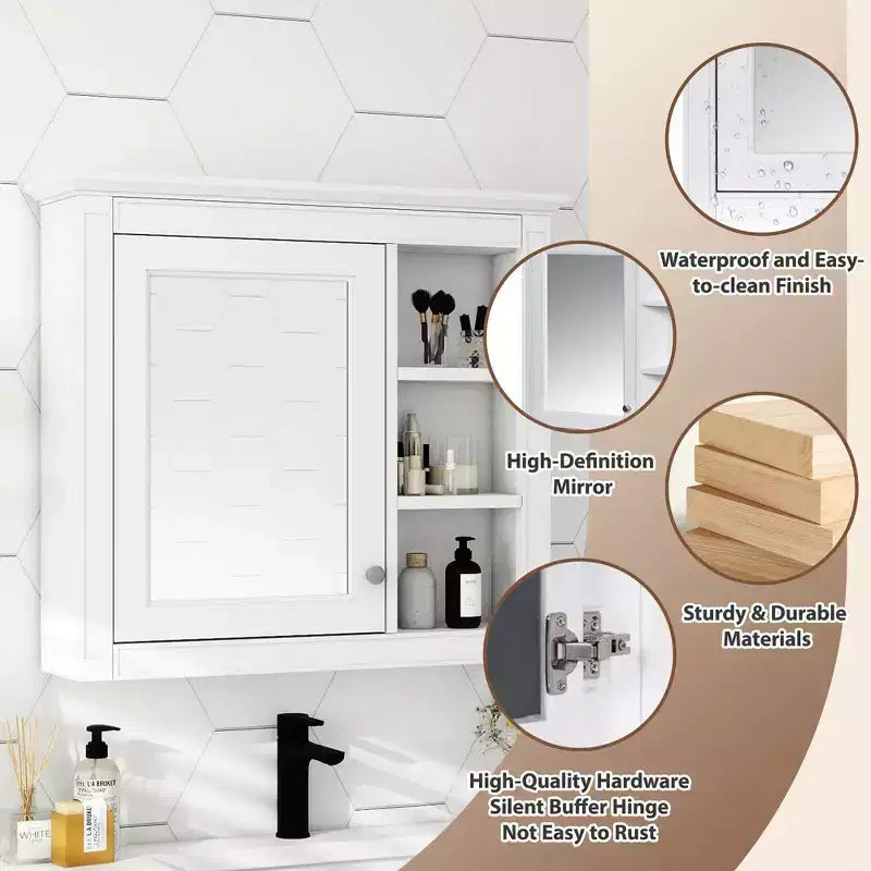 Meuble de salle de bain mural gris de 30x28 pouces avec miroir et 3 étagères ouvertes