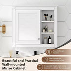 Meuble de salle de bain mural gris de 30x28 pouces avec miroir et 3 étagères ouvertes