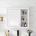 Meuble de salle de bain mural gris de 30x28 pouces avec miroir et 3 étagères ouvertes