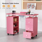 Karlhome Table de manucure de 42,5 po en MDF blanc avec 3 tiroirs, meuble latéral ouvert, portes et collecteur de poussière électrique