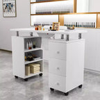 Karlhome Table de manucure de 42,5 po en MDF blanc avec 3 tiroirs, meuble latéral ouvert, portes et collecteur de poussière électrique