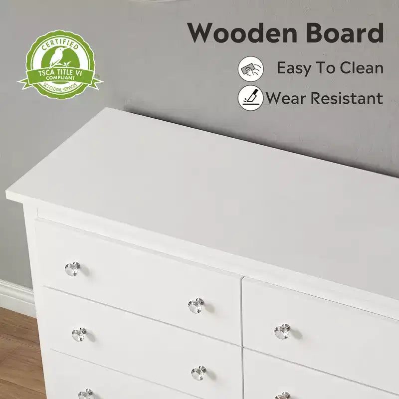 DEXYLLO Commode de Rangement Moderne à 6 Tiroirs, Grande Commode en Bois pour Chambre ou Salon, Meuble de Rangement Long, Armoire Blanche de 150 cm