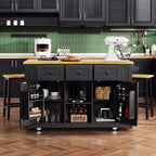 CLIHOME 53 Grand îlot de cuisine avec abattant, support de rangement interne de porte, chariot de cuisine roulant sur 5 roulettes avec 5 étagères latérales ouvertes