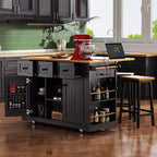CLIHOME 53 Grand îlot de cuisine avec abattant, support de rangement interne de porte, chariot de cuisine roulant sur 5 roulettes avec 5 étagères latérales ouvertes