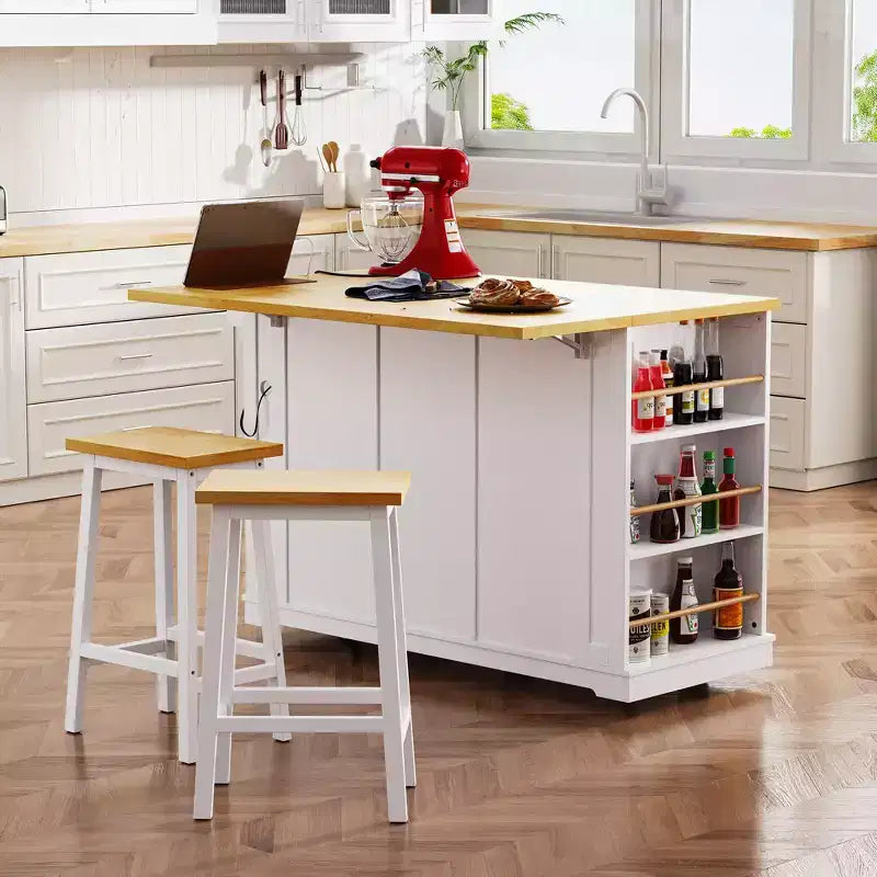 CLIHOME 53 Grand îlot de cuisine avec abattant, support de rangement interne de porte, chariot de cuisine roulant sur 5 roulettes avec 5 étagères latérales ouvertes