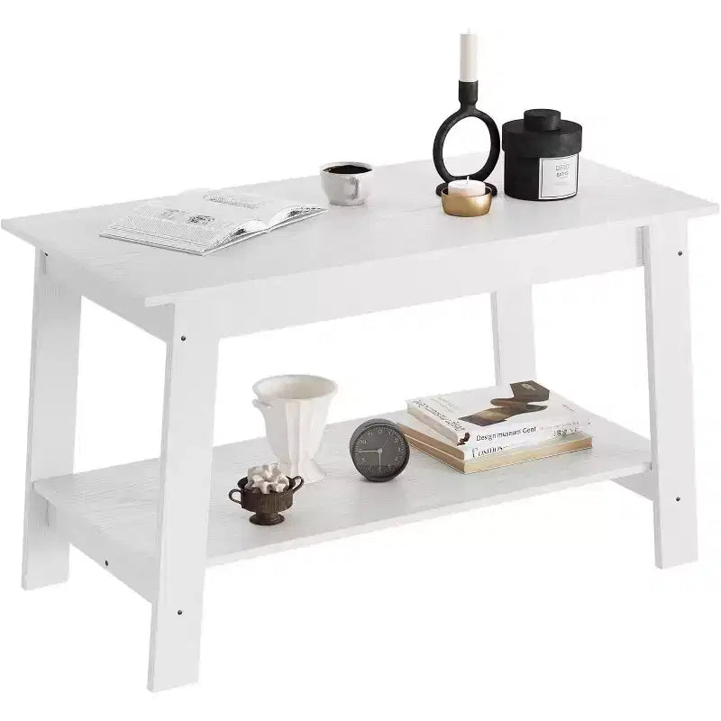 Table basse de ferme moderne avec étagère de rangement, table centrale rectangulaire à 2 niveaux en bois pour le salon et le bureau à domicile