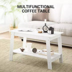 Table basse de ferme moderne avec étagère de rangement, table centrale rectangulaire à 2 niveaux en bois pour le salon et le bureau à domicile