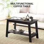 Table basse de ferme moderne avec étagère de rangement, table centrale rectangulaire à 2 niveaux en bois pour le salon et le bureau à domicile