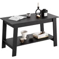Modern Farmhouse Coffee Table with Storage Shelf, 2-Tier Rectangular Wood Center Table for Living Room and Home Office