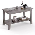 Table basse de ferme moderne avec étagère de rangement, table centrale rectangulaire à 2 niveaux en bois pour le salon et le bureau à domicile