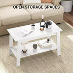Table basse de ferme moderne avec étagère de rangement, table centrale rectangulaire à 2 niveaux en bois pour le salon et le bureau à domicile