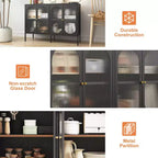 Okak Buffet Cabinet with Storage, Tall Sideboard with Glass Doors & Adjustable Shelves, Pantry Cabinet Cupboard for Kitchen Dining Room