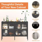 Okak Buffet Cabinet with Storage, Tall Sideboard with Glass Doors & Adjustable Shelves, Pantry Cabinet Cupboard for Kitchen Dining Room