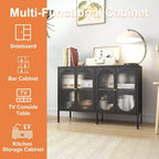 Okak Buffet Cabinet with Storage, Tall Sideboard with Glass Doors & Adjustable Shelves, Pantry Cabinet Cupboard for Kitchen Dining Room