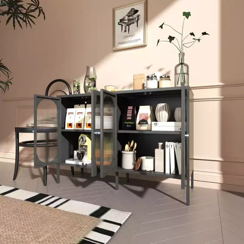 Okak Buffet Cabinet with Storage, Tall Sideboard with Glass Doors & Adjustable Shelves, Pantry Cabinet Cupboard for Kitchen Dining Room