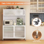 Okak Buffet Cabinet with Storage, Tall Sideboard with Glass Doors & Adjustable Shelves, Pantry Cabinet Cupboard for Kitchen Dining Room