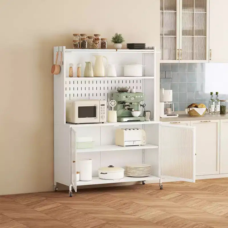 Okak Buffet Cabinet with Storage, Tall Sideboard with Glass Doors & Adjustable Shelves, Pantry Cabinet Cupboard for Kitchen Dining Room