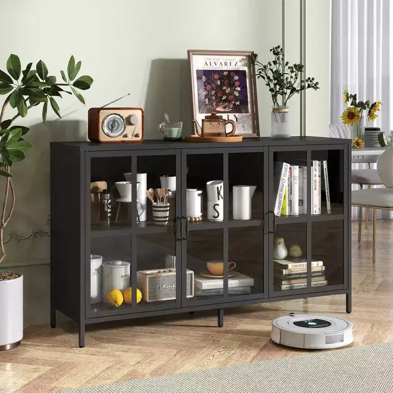 Okak Buffet Cabinet with Storage, Tall Sideboard with Glass Doors & Adjustable Shelves, Pantry Cabinet Cupboard for Kitchen Dining Room