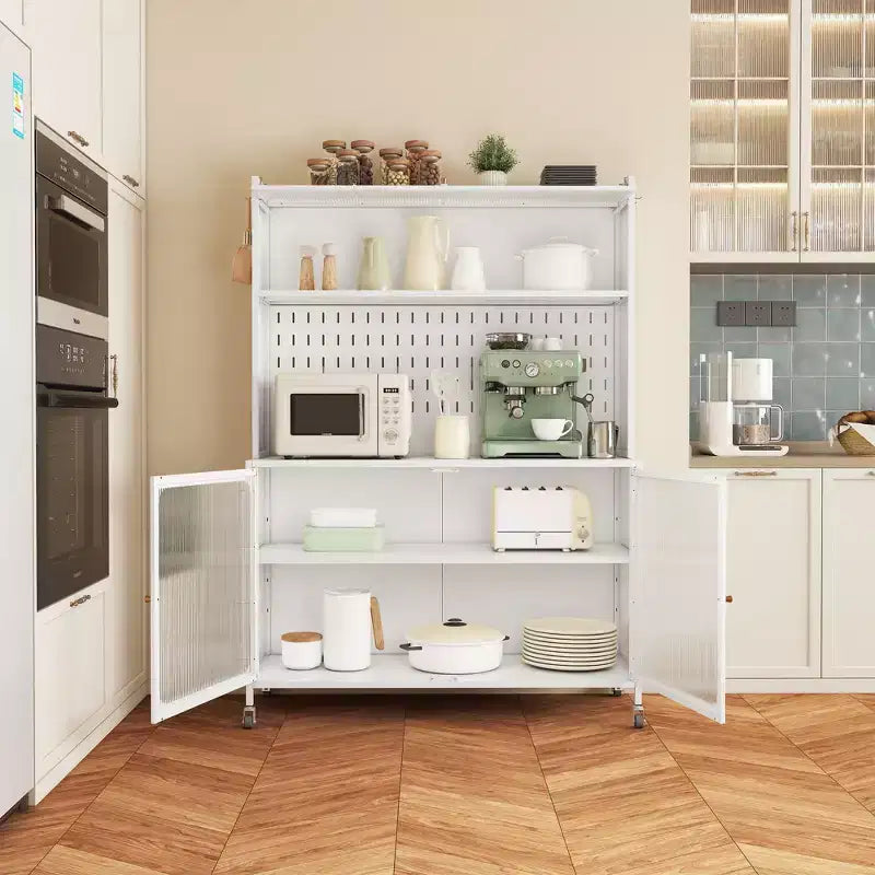 Okak Buffet Cabinet with Storage, Tall Sideboard with Glass Doors & Adjustable Shelves, Pantry Cabinet Cupboard for Kitchen Dining Room