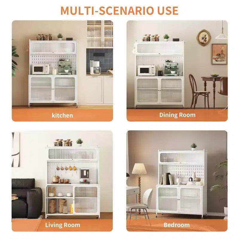 Okak Buffet Cabinet with Storage, Tall Sideboard with Glass Doors & Adjustable Shelves, Pantry Cabinet Cupboard for Kitchen Dining Room