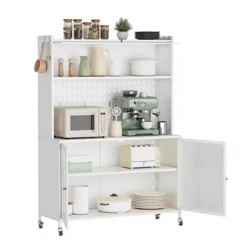 Okak Buffet Cabinet with Storage, Tall Sideboard with Glass Doors & Adjustable Shelves, Pantry Cabinet Cupboard for Kitchen Dining Room