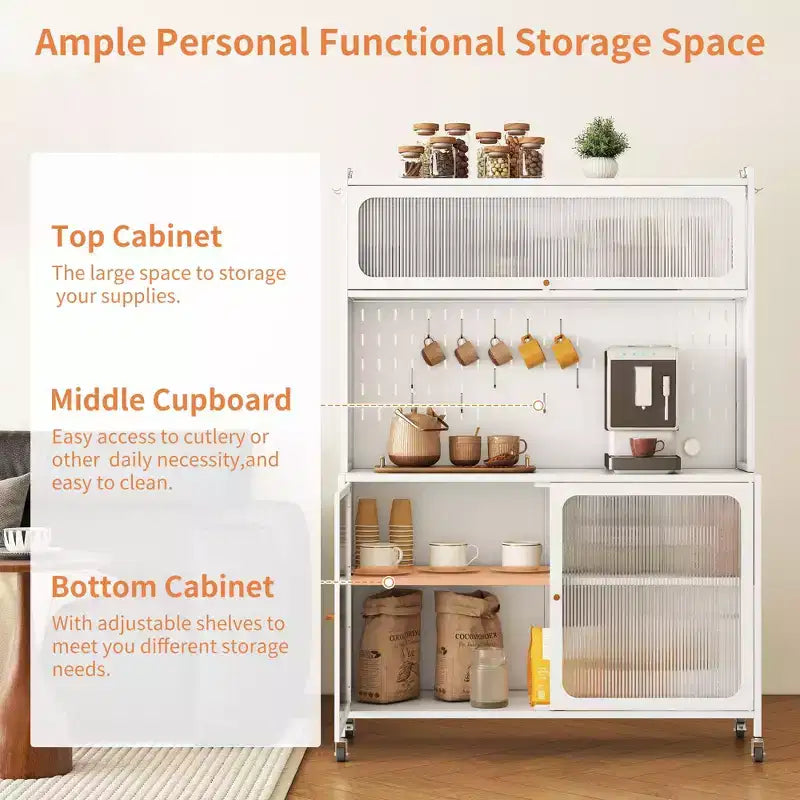 Okak Buffet Cabinet with Storage, Tall Sideboard with Glass Doors & Adjustable Shelves, Pantry Cabinet Cupboard for Kitchen Dining Room