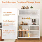 Okak Buffet Cabinet with Storage, Tall Sideboard with Glass Doors & Adjustable Shelves, Pantry Cabinet Cupboard for Kitchen Dining Room