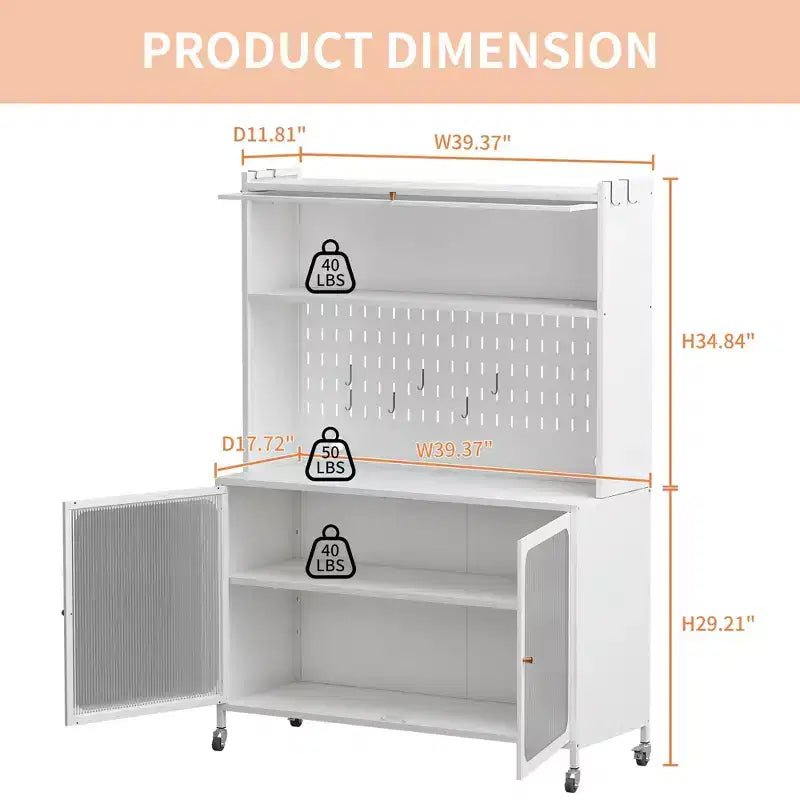 Okak Buffet Cabinet with Storage, Tall Sideboard with Glass Doors & Adjustable Shelves, Pantry Cabinet Cupboard for Kitchen Dining Room