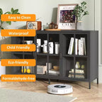 Okak Buffet Cabinet with Storage, Tall Sideboard with Glass Doors & Adjustable Shelves, Pantry Cabinet Cupboard for Kitchen Dining Room