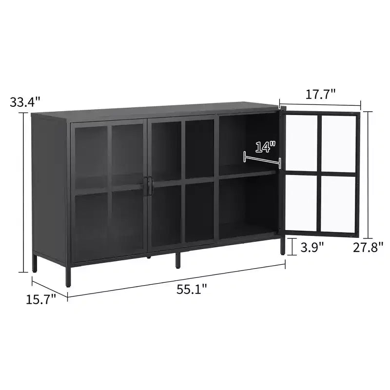 Okak Buffet Cabinet with Storage, Tall Sideboard with Glass Doors & Adjustable Shelves, Pantry Cabinet Cupboard for Kitchen Dining Room
