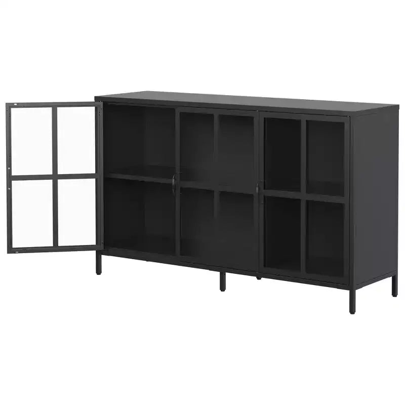 Okak Buffet Cabinet with Storage, Tall Sideboard with Glass Doors & Adjustable Shelves, Pantry Cabinet Cupboard for Kitchen Dining Room